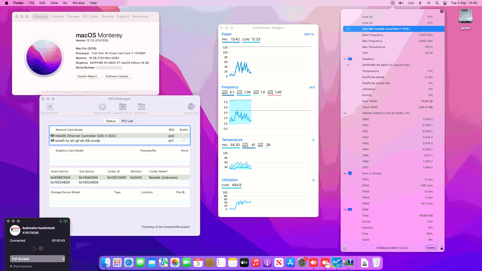 Success Hackintosh macOS Monterey 12.7.6 Build 21H1320 in Gigabyte Z690M Aorus Elite AX DDR4 + Intel Core i7 13700KF + Sapphire RX 6800